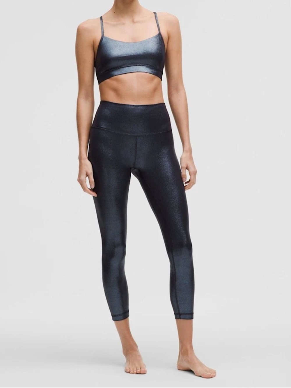 lululemon athletica Shimmer Navy Sports Bra and High-Rise Cropped Leggings SET!!